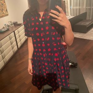 Equipment Naomi Dress Cherry Navy and Red Size Small 100% silk